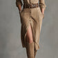ALELIE WOMEN'S BROWN FASHION SUEDE MIDI DRESS