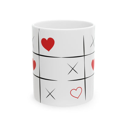 Valentine Tic-Tac-Toe Ceramic Mug – Heart XOXO Coffee Cup (11oz, 15oz)