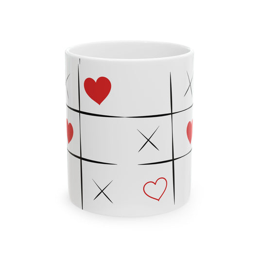 Valentine Tic-Tac-Toe Ceramic Mug – Heart XOXO Coffee Cup (11oz, 15oz)