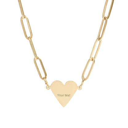 Engravable Paperclip Heart Necklace – Personalized Rose Gold or Gold Pendant