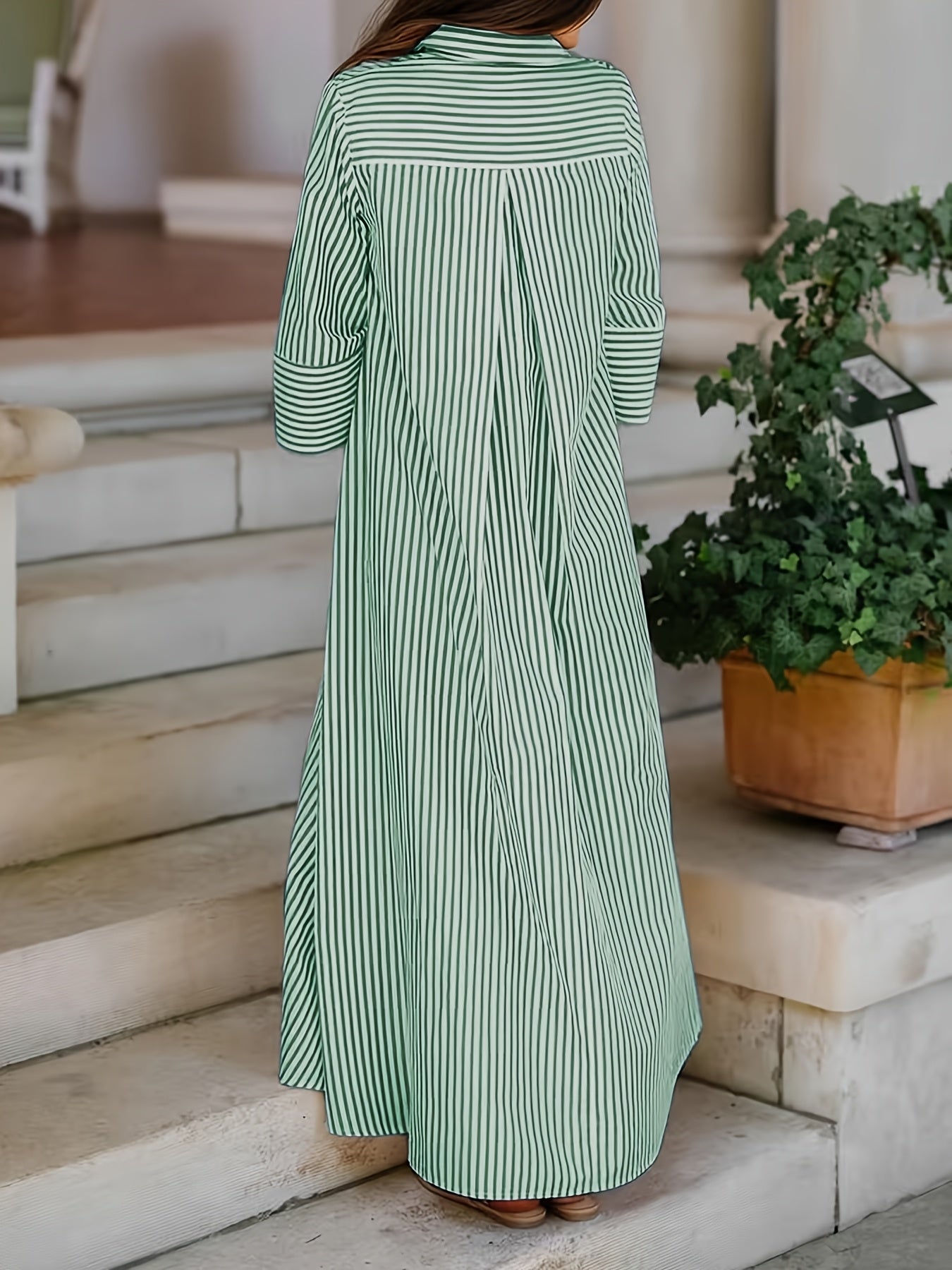 Women’s Elegant Striped Shirt Cape – Long Sleeve Button Shirt
