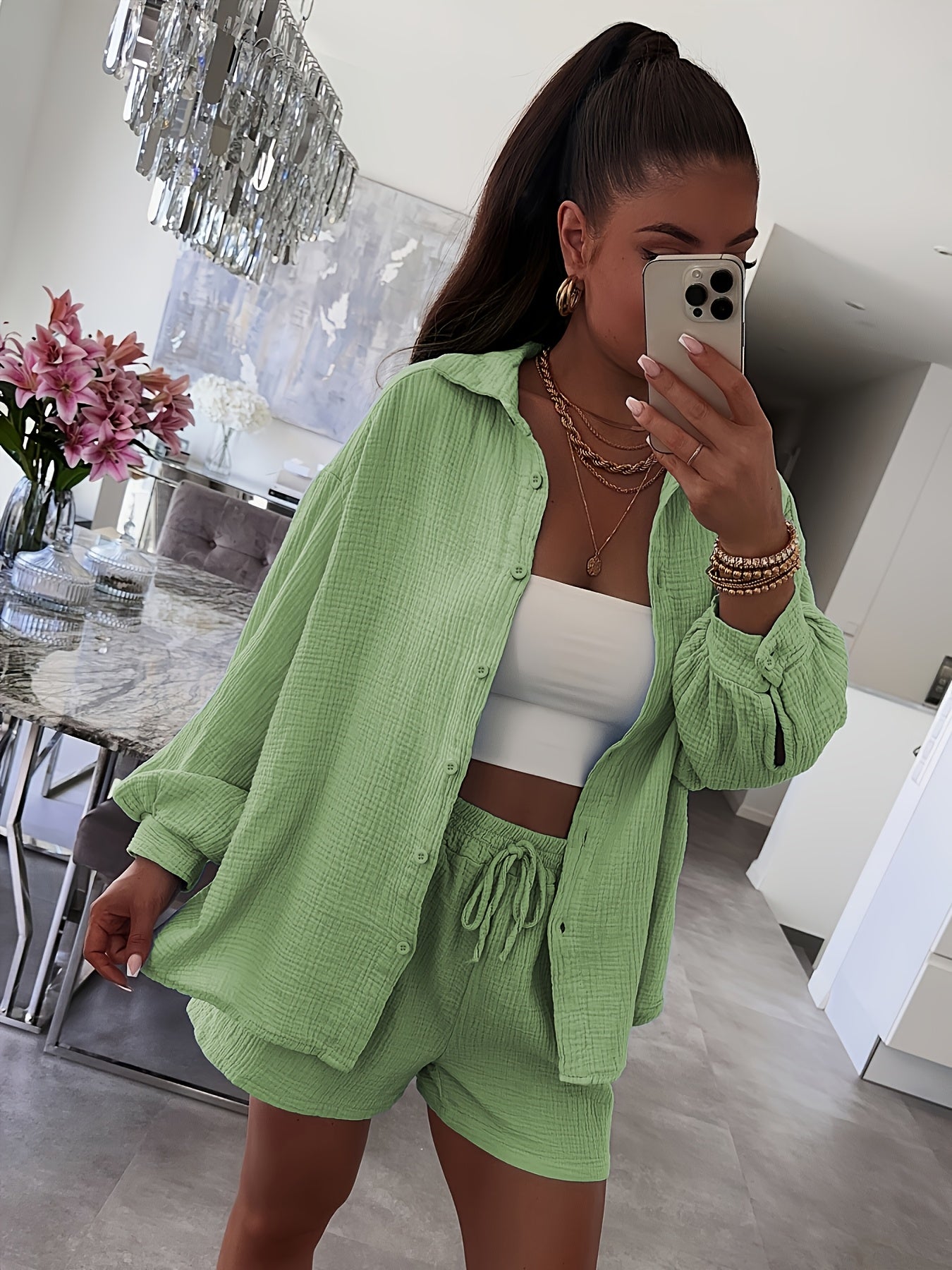 Women’s Cotton 2-Piece Lounge Set – Shirt & Shorts