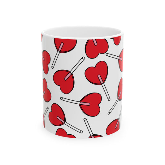 Heart Lollipop Ceramic Mug – Red Candy Pattern 11oz & 15oz