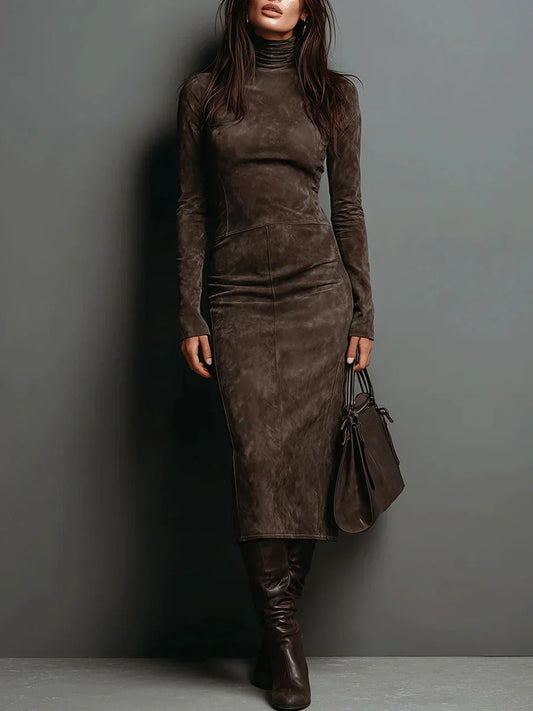 SELWYNNE | HIGH-NECK SUEDE MAXI DRESS