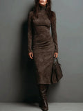 SELWYNNE | HIGH-NECK SUEDE MAXI DRESS