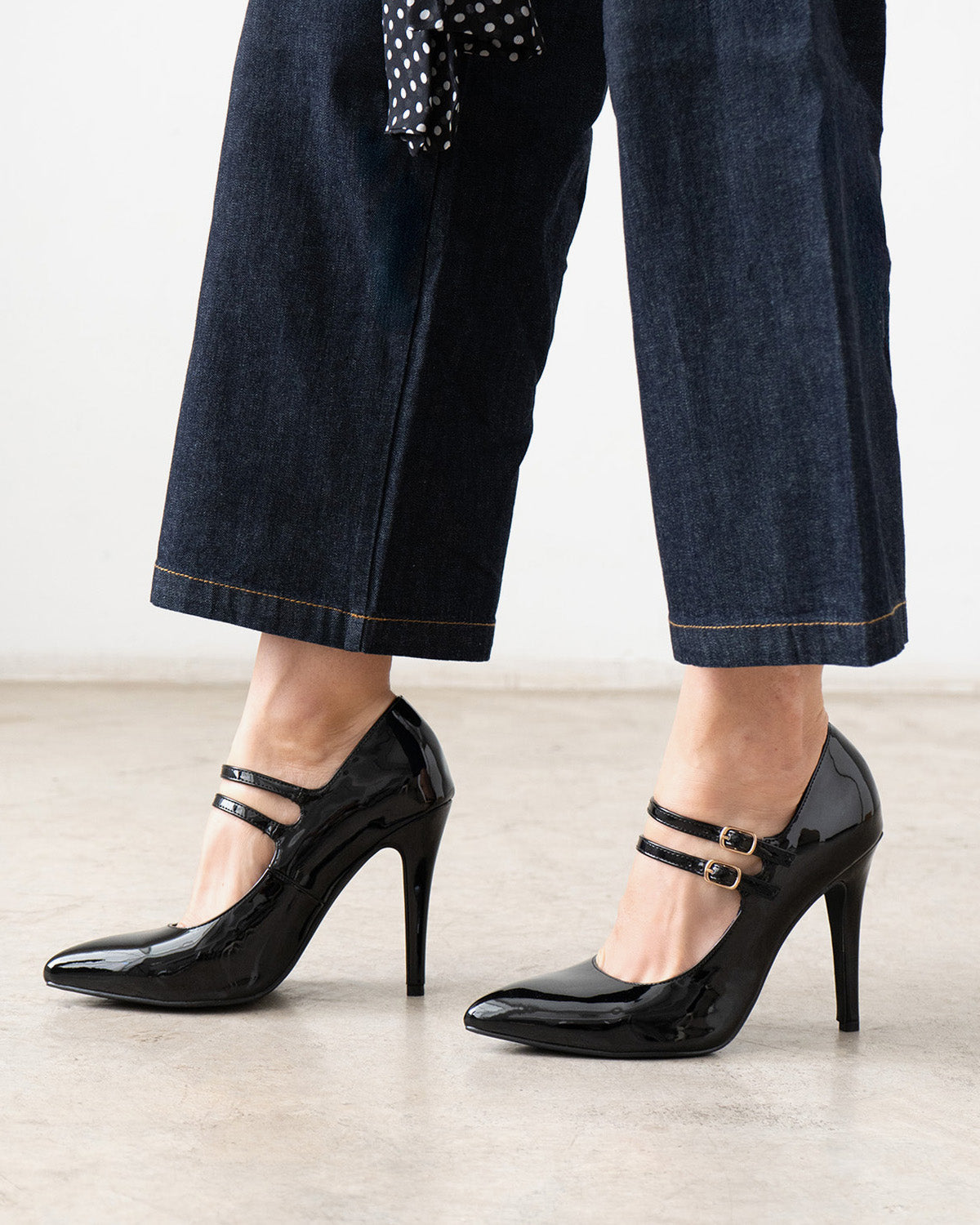 MARLOWE | Pointed Toe Mary Jane Heels | Double Strap Black
