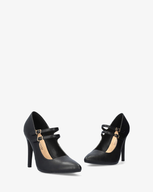 MARLOWE | Pointed Toe Mary Jane Heels | Double Strap Black