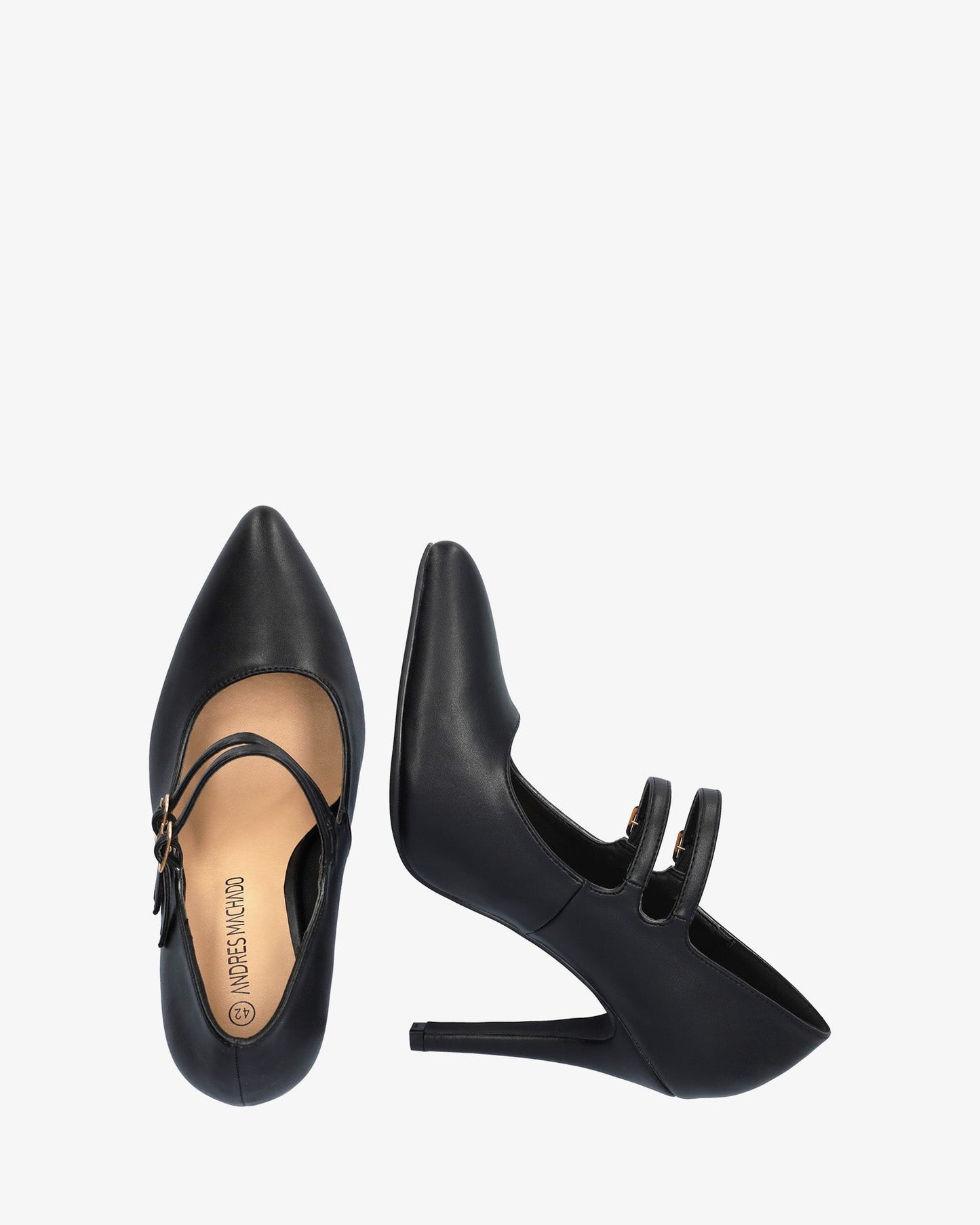 MARLOWE | Pointed Toe Mary Jane Heels | Double Strap Black