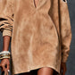GINEVRA CAMEL FAUX SUEDE COLD-SHOULDER DRESS