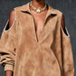 GINEVRA CAMEL FAUX SUEDE COLD-SHOULDER DRESS