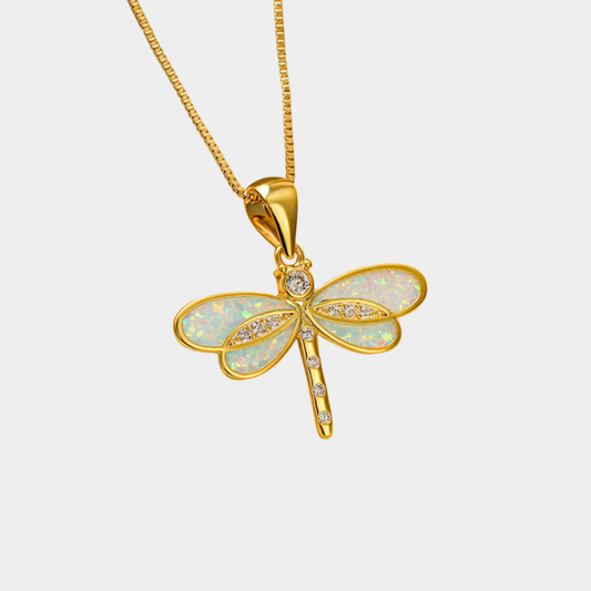 Golden butterfly necklace with opal