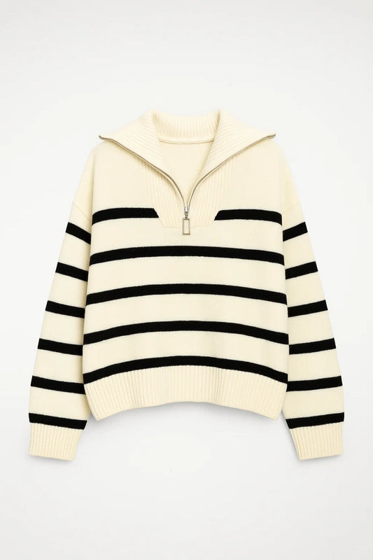KAIRIS | ZIP-COLLAR STRIPED KNIT SWEATER