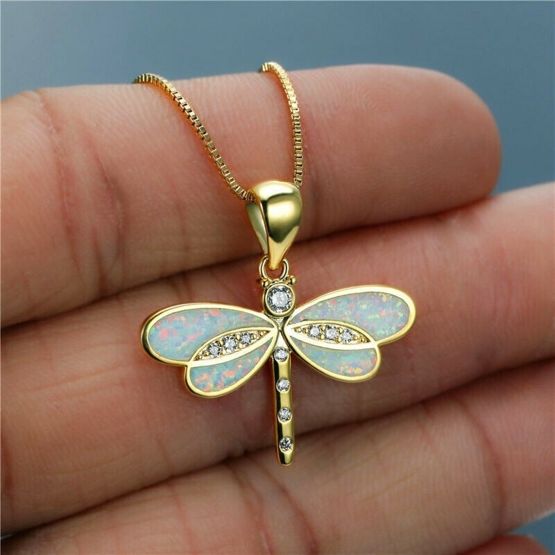 Golden butterfly necklace with opal