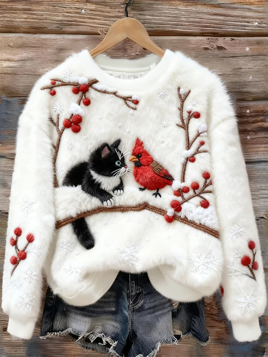 MISTLETOE | SWEET CHRISTMAS CAT ART PRINT FLANNEL SWEATSHIRT