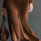 FELICITY RETRO WESTERN STYLE LAPEL FAUX SUEDE SLIT MIDI DRESS (INCLUDES BELT)