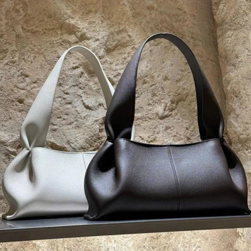 French Pleated Leather Underarm Bag for Women | Luxury Lightweight Shoulder Handbag – Elisa London