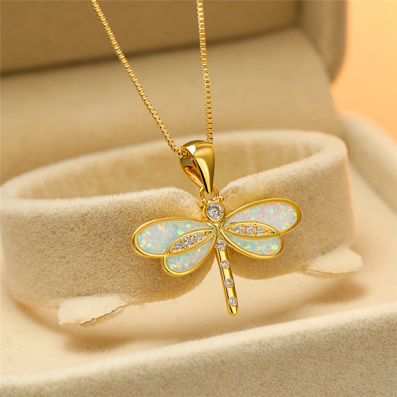 Golden butterfly necklace with opal
