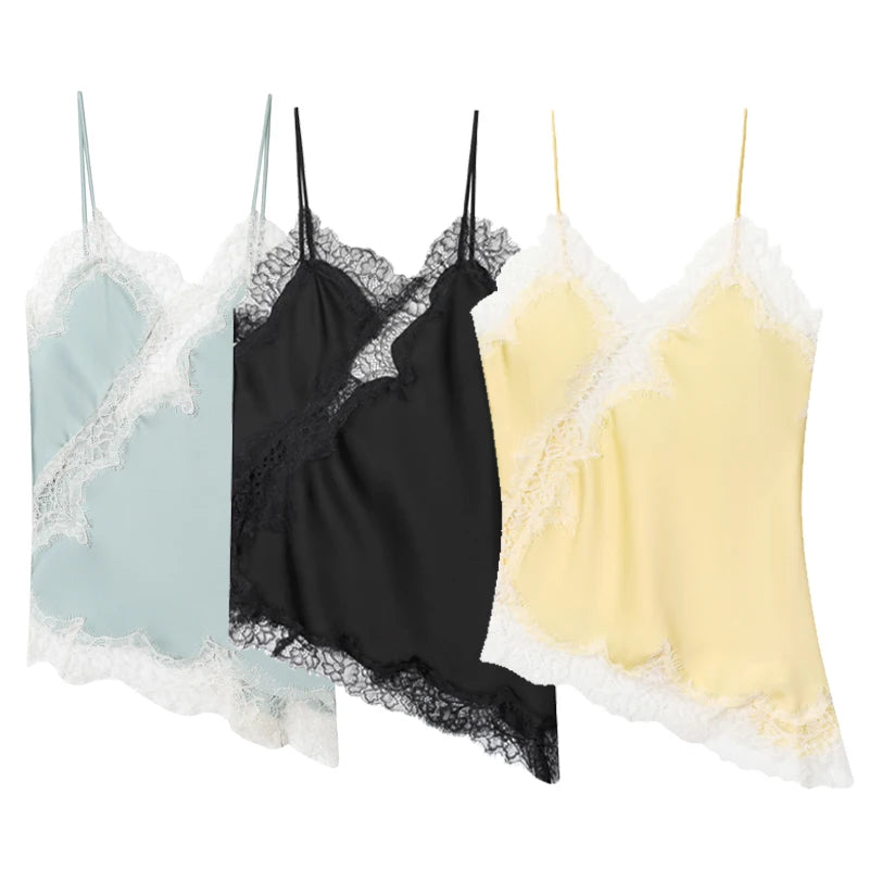 Women's Asymmetrical Lace Cami Top – Sleeveless Backless Y2K Slip Tank