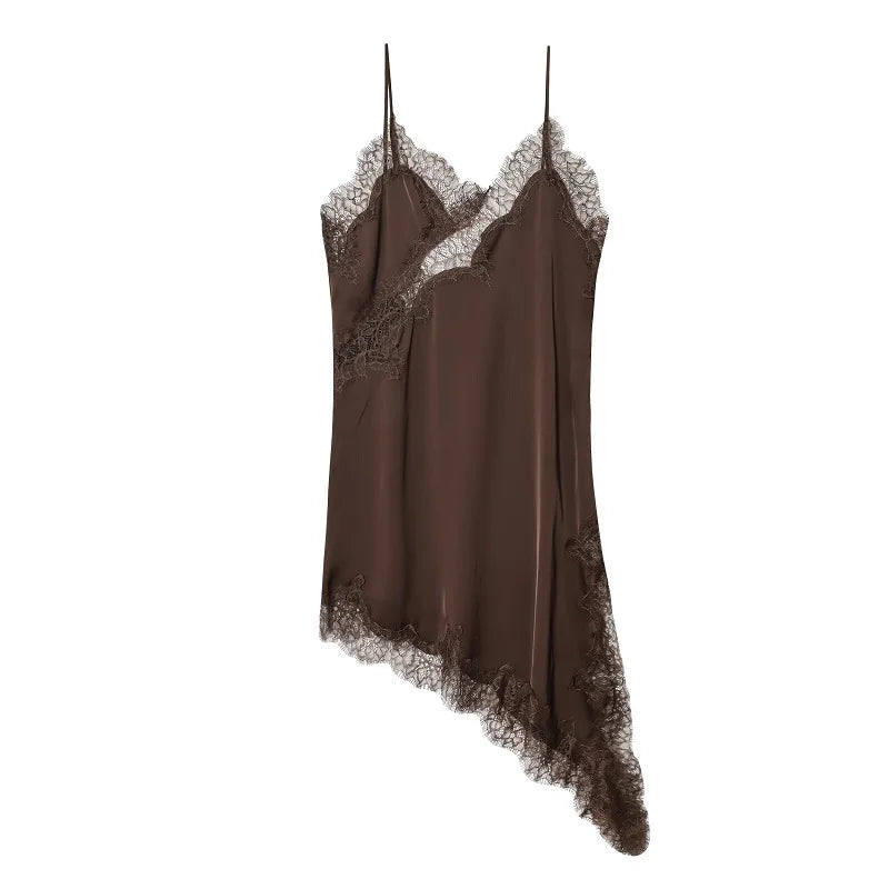 Women's Lace Satin Mini Dress – Asymmetrical Backless Sexy Party & Beach Dres