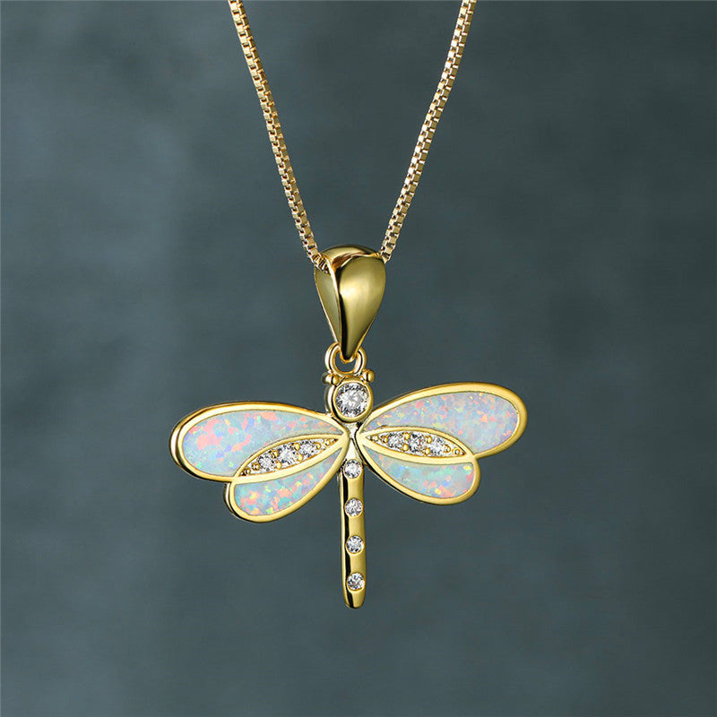 Golden butterfly necklace with opal