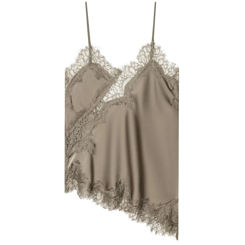 Women's Asymmetrical Lace Cami Top – Sleeveless Backless Y2K Slip Tank