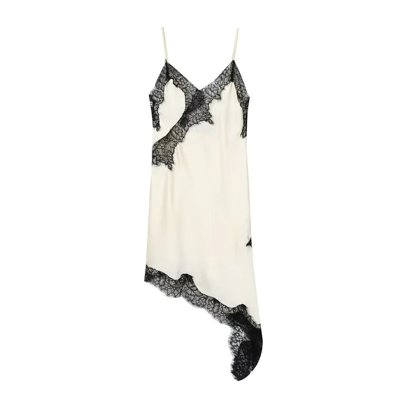 Women's Lace Satin Mini Dress – Asymmetrical Backless Sexy Party & Beach Dres