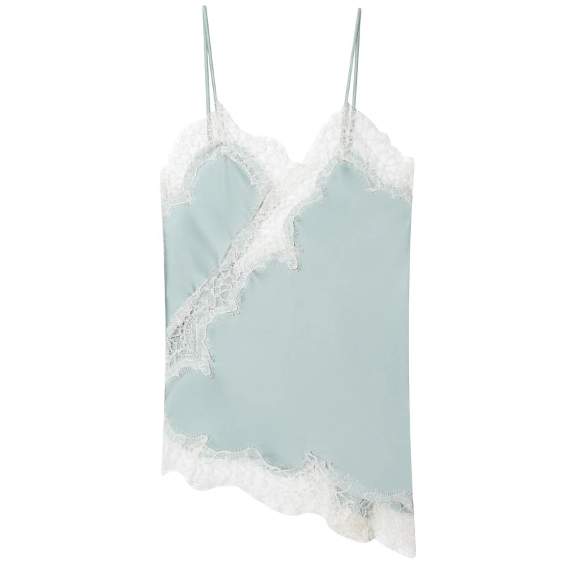 Women's Asymmetrical Lace Cami Top – Sleeveless Backless Y2K Slip Tank