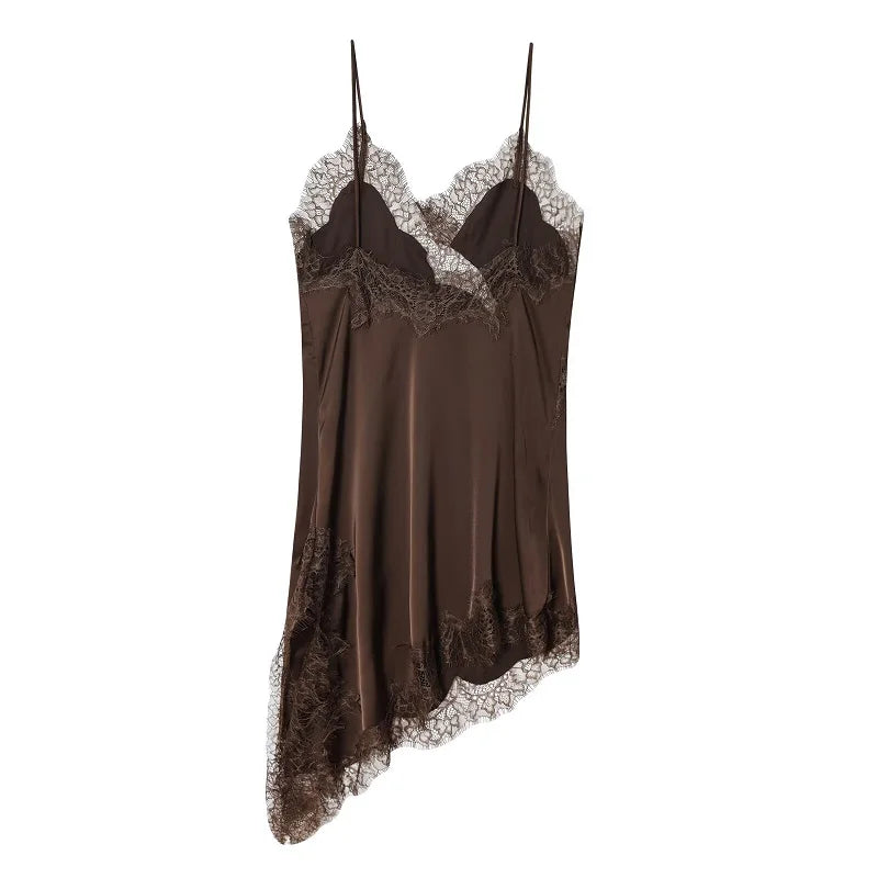 Women's Lace Satin Mini Dress – Asymmetrical Backless Sexy Party & Beach Dres