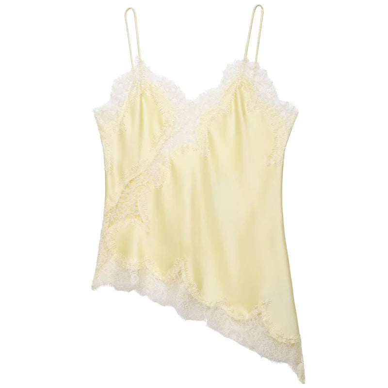 Women's Asymmetrical Lace Cami Top – Sleeveless Backless Y2K Slip Tank