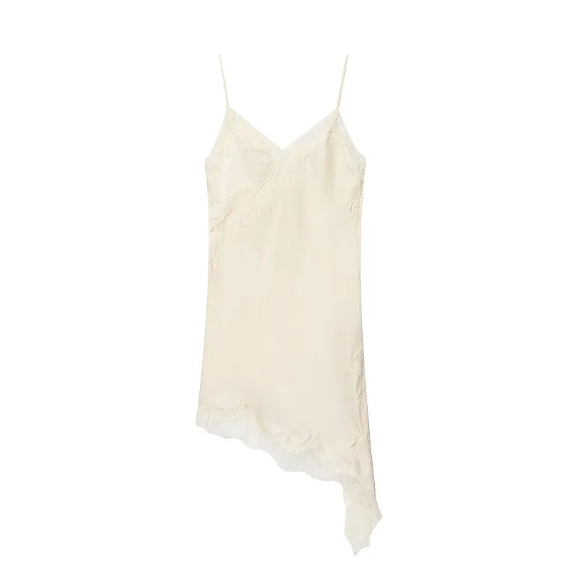 Women's Lace Satin Mini Dress – Asymmetrical Backless Sexy Party & Beach Dres