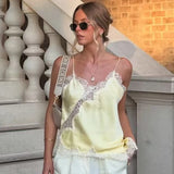 Women's Asymmetrical Lace Cami Top – Sleeveless Backless Y2K Slip Tank