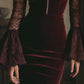 TAMSIN VELVET & LACE BODYCON MINI DRESS IN BORDEAUX