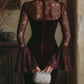 TAMSIN VELVET & LACE BODYCON MINI DRESS IN BORDEAUX