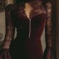 TAMSIN VELVET & LACE BODYCON MINI DRESS IN BORDEAUX