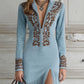 OPHELIO WESTERN HALF-ZIP EMBROIDERED FAUX SUEDE FRINGE MAXI DRESS