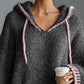 EIRYA LOOSE-FITTING HOODED PINK-TRIMMED KNITTED MINI DRESS