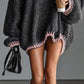 EIRYA LOOSE-FITTING HOODED PINK-TRIMMED KNITTED MINI DRESS