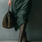 ISNA GREEN LOOSE SUEDE LAPEL LONG SLEEVE MIDI DRESS