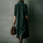 ISNA GREEN LOOSE SUEDE LAPEL LONG SLEEVE MIDI DRESS