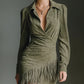 MORLENNA OLIVE GREEN FAUX SUEDE V-NECK WRAP MINI DRESS