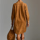 SYBIL LOOSE LAPEL V-NECK PRINTED LONG-SLEEVED MIDI DRESS