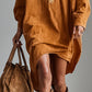 SYBIL LOOSE LAPEL V-NECK PRINTED LONG-SLEEVED MIDI DRESS