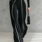 REFINED HIGH-NECK TOP & WIDE-LEG PANTS SET (FREE BELT)