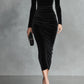 VERITY BLACK VELVET ELEGANT HIGH-NECK BODYCON DRESS