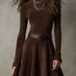 THALASSO VINTAGE DARK BROWN SUEDE MOCK NECK MINI DRESS