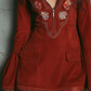 AUROLIA VINTAGE RUST RED BELL SLEEVE EMBROIDERED FAUX SUEDE LACE MINI DRESS