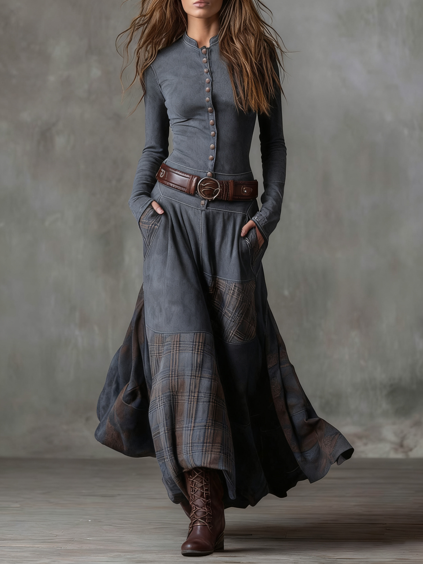 HELENA IVY | WINTER NIGHT NAVY SUEDE MAXI DRESS WITH BELT
