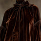 CELESTE DARK BROWN VELVET MINI DRESS WITH BOW AND LANTERN SLEEVES