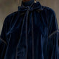 ELAINE | DARK BLUE VELVET MINI DRESS WITH BOW AND LANTERN SLEEVES