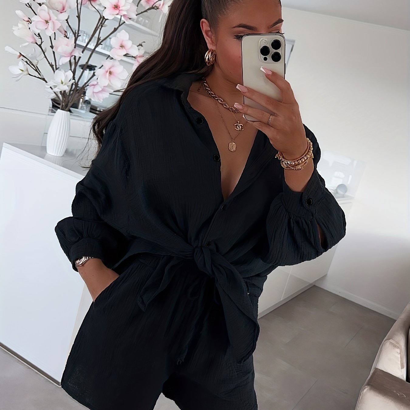 Women’s Cotton 2-Piece Lounge Set – Shirt & Shorts